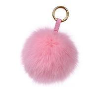 Kaninchenfell Anhänger Taschenanhänger Schlüsselanhänger Echtfell Pelz Fuchspelz Pom Pom Ball Bommel (Rosa)