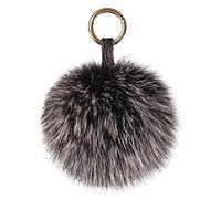 Kaninchenfell Anhänger Taschenanhänger Schlüsselanhänger Echtfell Pelz Fuchspelz Pom Pom Ball Bommel (schwarz mit weißer Spitze)