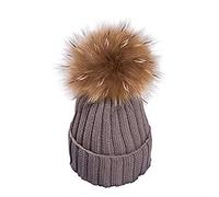 feifanshop Warm Mütze Pelz Bommel Echtpelz Waschbär Ski-Mütze Fellbommel Pelzbommel Raccoon (Dunkles Khaki)