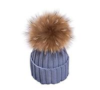 feifanshop Warm Mütze Pelz Bommel Echtpelz Waschbär Ski-Mütze Fellbommel Pelzbommel Raccoon (grau)
