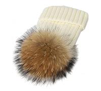 feifanshop Warm Mütze Pelz Bommel Echtpelz Waschbär Ski-Mütze Fellbommel Pelzbommel Raccoon (Weiß)