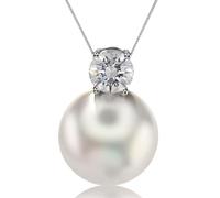 FEIKFEIZ Perlen-Moissanit-Anhänger, im Labor gezüchtete Diamanten, 925er Silber, mit 18K Weißgold plattiert, Süßwasserperlen-Halskette, Geschenk für Frauen.