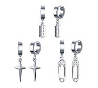 feilok 3 Paar Edelstahl Creolen Damen Ohrringe Herren Männer Ohrstecker mit Anhänger Rasierklinge Büroklammer Viereck