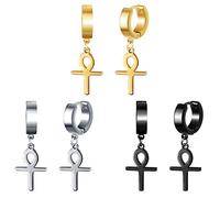 feilok 3 Paare Edelstahl Ohrringe Kreuz für Herren Damen Ohrringe Herren Schwarz Ohrringe Männer Creolen Ohrringe Gold Hängend Silber Ohrringe Creolen mit Anhänger Herren Damen Set