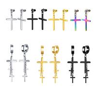 feilok 7 Paar Edelstahl Damen Ohrstecker Ohrringe mit Anhänger für Männer Piercing Knorpel Kreuz Creolen Piercing Knorpel