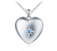 feilok 925 Sterling Silber Kette Damen Halskette mit blau Zirkonia Herz Stern Foto Medaillon zum Öffnen Photo Bilder Amulett