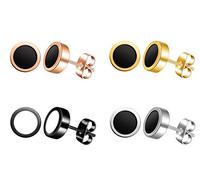 Feilok Edelstahl 4 Paar Herren Ohrstecker Creolen Tunnel Ohrringe für Damen Fakeplug Fake Plug Ohrringe Herren Pierced Earrings 6mm Stainless Steel Mens Womens Stud Earrings Set