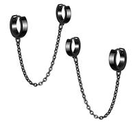 feilok Edelstahl Damen Herren Creolen Ohrringe Herren Ohrschmuck Ohrringe Männer Creolen Ring Ohrstecker Rund mit Kette schwarz