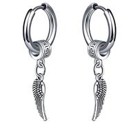 Feilok Edelstahl Huggie Creolen für Herren und Frauen - Ohrringe mit Feder Anhänger - Hängend