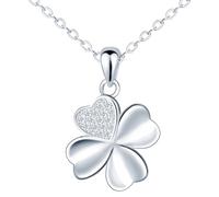 feilok Halskette Damen Kette mit Vierblättriges Kleeblatt Glücksbringer Anhänger aus 925 Sterlingsilber Weihnachten