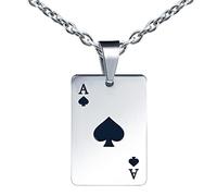 Feilok Herren Halskette und Armband Set - Echtleder Halsschmuck mit Poker Ace of Hearts Pik Glücklich Anhänger