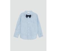 Fein gestreiftes Baumwollhemd in Leinen-Optik mit abnehmbarer Fliege 92/98 blau 2161555.55N1.92_98