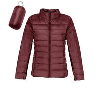 Feine Daunenjacke für Damen, einfarbig, Entendaunen, ohne Kapuze, aus Baumwolle, winddicht, Winterjacke, leicht und warm, Burgunderrot, 48