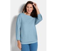 Rundhalspullover GOLDNER "Kurzgröße Eleganter Baumwollpullover, Halbarm", Damen, Gr. 19, blau (hellblau), Obermaterial: 100% Baumwolle CO., Modisch, Pullover Rundhalspullover, U-Boot-Ausschnitt (75482