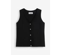 Strickweste BONPRIX "Feinstrick-Weste mit Knöpfen", Damen, Gr. 36/38 (S), schwarz, Strick, Obermaterial: 60% Baumwolle, 30% Polyester, 10% Polyamid, unifarben, slim fit normal, V-Ausschnitt, Westen St