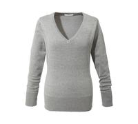 Strickpullover BONPRIX "Feinstrickpullover", Damen, Gr. 36/38 (S), grau (hellgrau meliert), Strick, Obermaterial: 70% Baumwolle, 30% Polyamid, meliert, schmal normal, V-Ausschnitt, Rippbündchen, Pullo