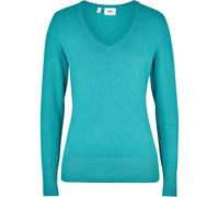 Strickpullover BONPRIX "Feinstrickpullover", Damen, Gr. 36/38 (S), meeresgrün, Strick, Obermaterial: 70% Baumwolle, 30% Polyamid, schmal normal, V-Ausschnitt, Rippbündchen, Pullover Strickpullover, au