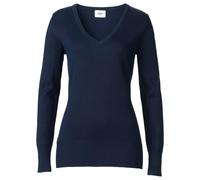 Strickpullover BONPRIX "Feinstrickpullover", Damen, Gr. 44/46 (L), dunkelblau, Strick, Obermaterial: 70% Baumwolle, 30% Polyamid, schmal normal, V-Ausschnitt, Rippbündchen, Pullover Strickpullover, au
