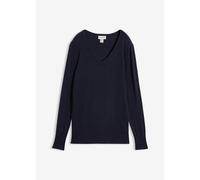Strickpullover BONPRIX "Feinstrickpullover", Damen, Gr. 48/50 (XL), dunkelblau, Strick, Obermaterial: 70% Baumwolle, 30% Polyamid, schmal normal, V-Ausschnitt, Rippbündchen, Pullover Strickpullover, a