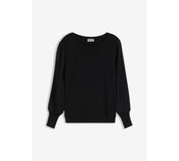 Strickpullover BONPRIX "Feinstrickpullover aus fließendem Viskose-Mix", Damen, Gr. 44/46 (L), schwarz, Obermaterial: 80% Viskose, 20% Polyamid, loose fit, Pullover Strickpullover, aus Viskose-Mix, Loo