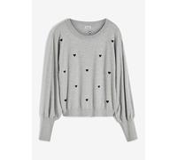 Strickpullover BONPRIX "Feinstrickpullover aus Viskose-Mix", Damen, Gr. 36/38 (S), grau (grau meliert), Feinstrick, Obermaterial: 50% Viskose, 26% Polyamid, 24% Polyester, bestickt, unifarben, bequem