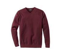 Strickpullover BONPRIX "Feinstrickpullover in Regular Fit", Herren, Gr. 52/54 (L), rot (ahornrot), Strick, Obermaterial: 70% Baumwolle, 30% Polyamid, unifarben, regular fit hüftlang, V-Ausschnitt, Str