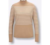 Feinstrickpullover camel-ecru-geringelt 36