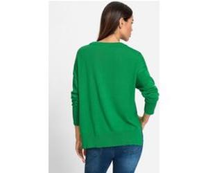 Feinstrickpullover grasgrün-altrosa-gemustert 36