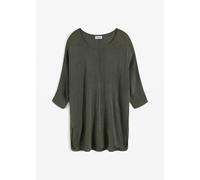 Strickpullover BONPRIX "Feinstrickpullover mit 3/4 Arm", Damen, Gr. 40/42 (M), grün (eukalyptusgrün), Obermaterial: 50% Polyacryl, 50% Viskose, oversize, Pullover Strickpullover, aus Polyacryl und Vis