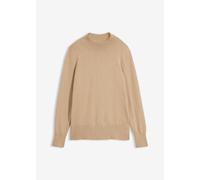 Strickpullover BONPRIX, Damen, Gr. 44/46 (L), beige, Strick, Obermaterial: 60% Baumwolle, 30% Polyester, 10% Polyamid, unifarben, bequem hüftbedeckend, ohne Ausschnitt, Rippbündchen, Pullover Strickpu