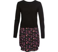 Strickpullover BONPRIX "Feinstrickpullover mit Rockansatz", Damen, Gr. 36/38 (S), schwarz (schwarz, lila), Obermaterial: 70% Viskose, 30% Polyamid. Einsatz: 100% Polyester, bequem, Rundhals, Pullover