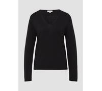 s.Oliver Feinstrickpullover mit V-Ausschnitt und Rollkante am Saum schwarz 38