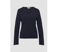 Feinstrickpullover mit V-Ausschnitt und Rollkante am Saum 42 blau 2169762.5959.42