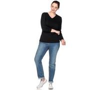 Strickpullover SHEEGO "V-Ausschnitt-Pullover", Damen, Gr. 56/58, schwarz, 50% Baumwolle, 50% Polyacryl, unifarben, Pullover Strickpullover (13847727-56) schwarz