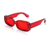FEISEDY Vintage Rechteckige Sonnenbrille Damen Retro 90er Brille Schmale, Rot B2307