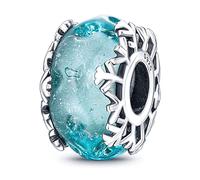 Feitery Christmas Zauberlehrling Charms Kompatibilität für Pandora Armband Bead Charm für Damen Weihnachtszeit (Winterblau Schneeflocke Murano)