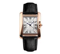 FeiWen Damen Fashion Analog Quarz Uhren Gold Eckig Edelstahl Wählscheiben mit Schwarz Leder Band Elegant Casual Armbanduhren