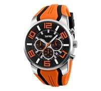 FeiWen Fashion Casual Herren Analog Quarz Uhren Edelstahl Wählscheiben mit Kautschuk Band Armbanduhren Stoppuhr Kalender Sportuhr, Orange