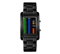 FeiWen Fashion Elegant Unisex Binary Digital Uhren Mehrfarbig LED Licht 50M Wasserdicht Einzigartig Rechteck Edelstahl Armbanduhren Kalender Lässig Stil, Schwarz