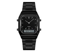 FeiWen Fashion Herren Damen Digital Analog Quarz Uhren Schwarz Eckig Edelstahl Wählscheiben Outdoor Casual Armbanduhren Multifunktional Alarm Stoppuhr Kalender Beleuchtung