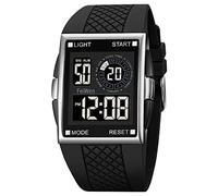 FeiWen Herrenuhr Damenuhr LED Digital Sport Uhren Stoppuhr Alarm Doppelte Zeit Outdoor Militär Armbanduhren (Silber schwarz)