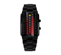 FeiWen Unisex Mode Binär Schwarz Edelstahl Digitales Uhren Gelb und Rot LED Licht Einzigartig Platz Wählen Lässig Armbanduhren (Damen)