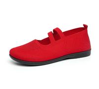 Feizikaw Damen Retro Sneakers Lässige Slipper mit atmungsaktivem Mesh-Obermaterial, modische Sommerschuhe in Unifarben, Bequeme Flache Loafer (Red, 38)