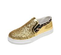 Feizikaw Damen Sneaker Modische, lässige Loafer mit Leopardenmuster, Glitzer Struktur,perfekt für den Alltag (Gold, 39)