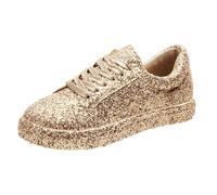 Feizikaw Damenschuhe für den Alltag Modische Glitzer-Slipper für Partys Abende: Bequeme, Flache Loafer mit funkelndem Strass-Knöchelriemen (Gold, 43)