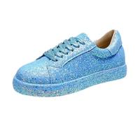 Feizikaw Damenschuhe für den Alltag Modische Glitzer-Slipper für Partys Abende: Bequeme, Flache Loafer mit funkelndem Strass-Knöchelriemen (Blue, 37)
