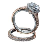 Feizikaw Doppelring Ringe Promise Rings Rose Gold Round Color Set Ring Ehering Set -Verlobungsring (Silver,9)