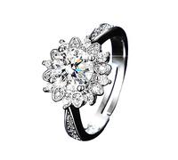 Feizikaw Doppelring Ringe Runder Moissanite-Solitär-Verlobungsring Versprechen 925 Imitation Silver Plated Made Ring With Platinums For Women Rings (Multicolor,One Size)