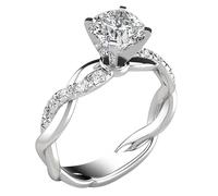 Feizikaw Doppelring Ringe Verlobungsring Zircon Silver elegantes Band Verlobungsring Diamante Ringe (Silver, 9)