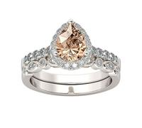 Feizikaw Doppelring Ringe Wassertropfen Champagner Zirkonia Braut Strass Verlobungsring Voller Zirkonia Solitär Ring 6 10 (Gold,10)